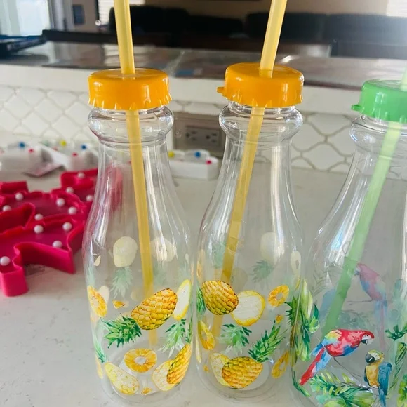 Pineapple & Parrot Reusable Straw Bottles Set - Picture 3 of 5